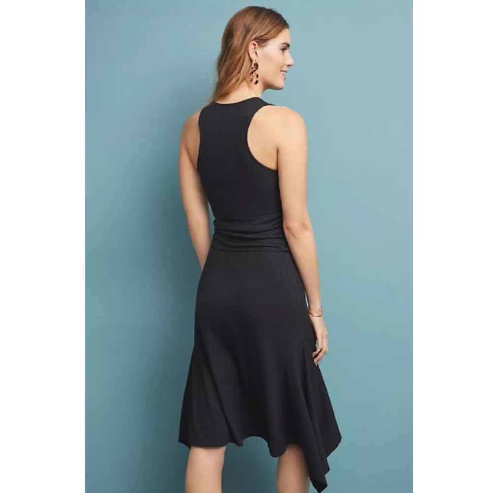 Anthropologie Ribbed Kingsolver Dress Asymmetrical Handkerchief Hem Midi Medium - Picture 3 of 9